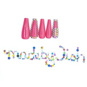 Pink Rhinestone Long Ballerina Press On Nails